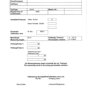 Сертификат калибровки для измерителей длины KDM и KLM Сертификат калибровки для измерителей длины KDM и KLM